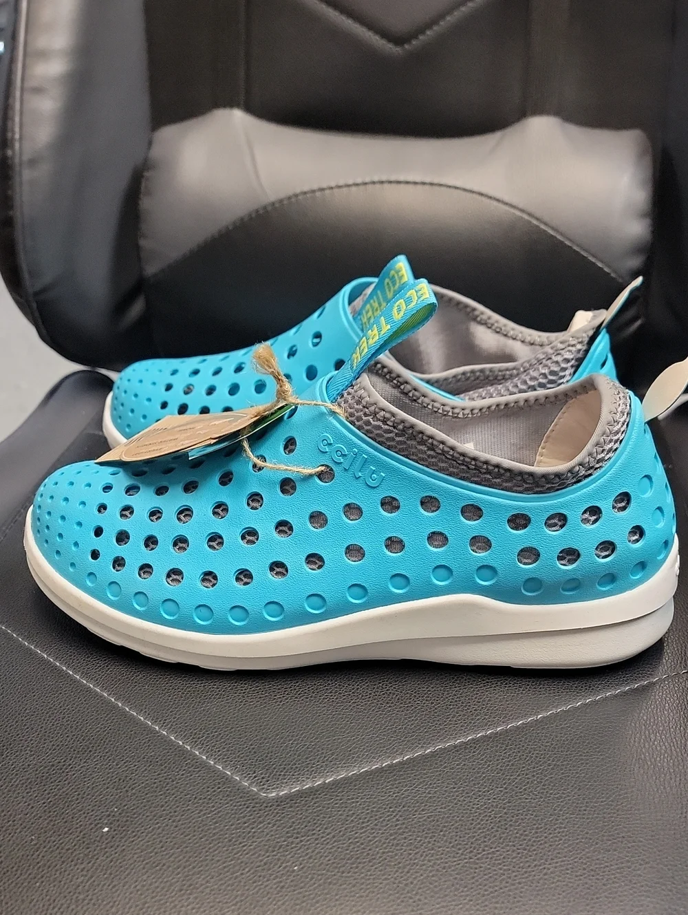 Kids Lightweight Aqua Blue Slip-On Water Shoes with Pull Tab